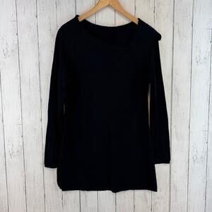 VTG Worth Black Rib-Knit Foldover Collar Long Sleeve Tunic Pockets Size Small